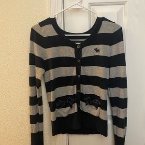 Abercrombie and Fitch Striped Grey and Navy Velvet Bows Cardigan Sweater